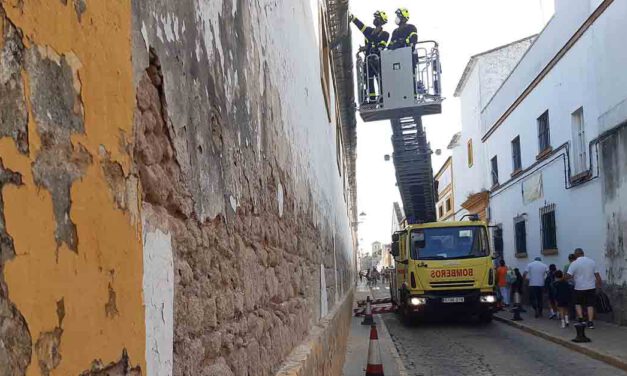 Desprendimiento de cascotes de un muro frente al colegio del Espíritu Santo