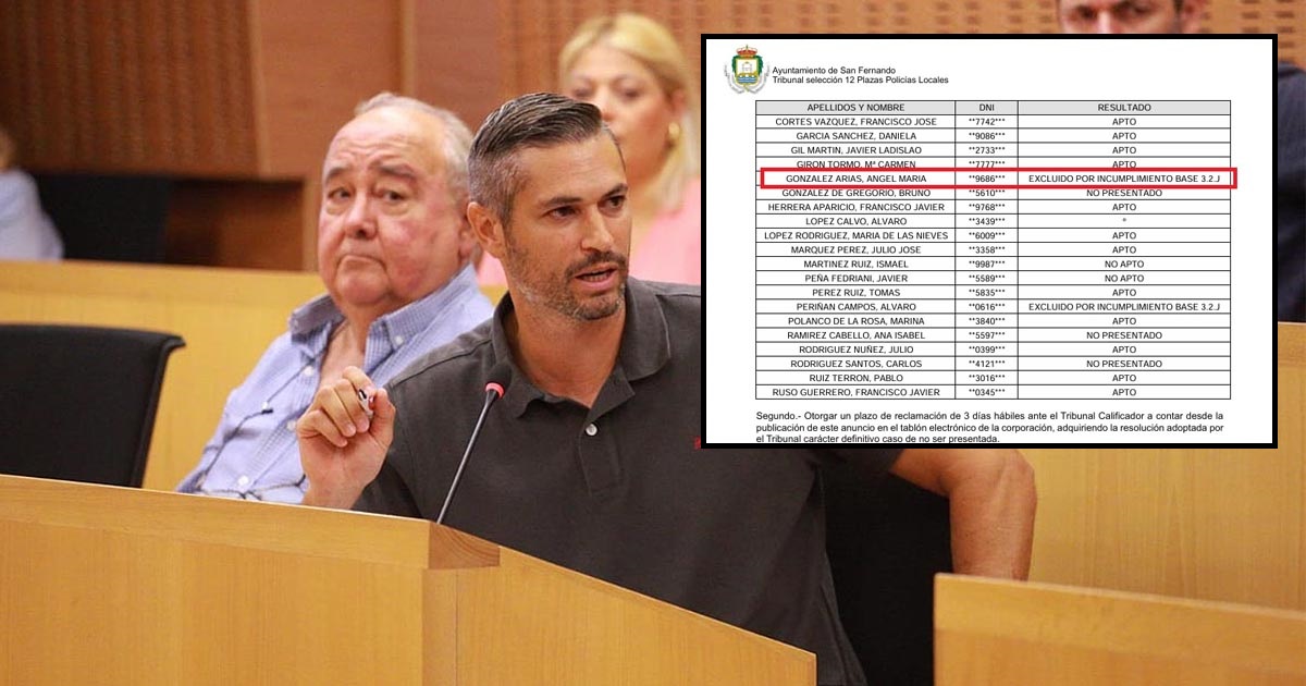 Ángel González (PSOE), excluido de unas oposiciones en San Fernando por un requisito que nunca cumplió