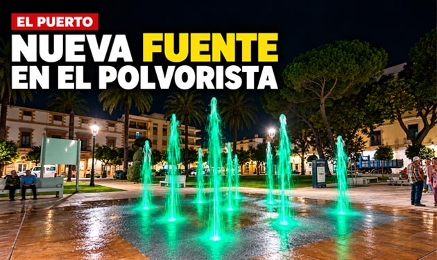 La nueva fuente del Polvorista ya luce en pleno centro de El Puerto